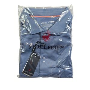 Michel Rouen Performance Polo Mens 2XL Blue Striped Golf Shirt Short Sleeve NEW